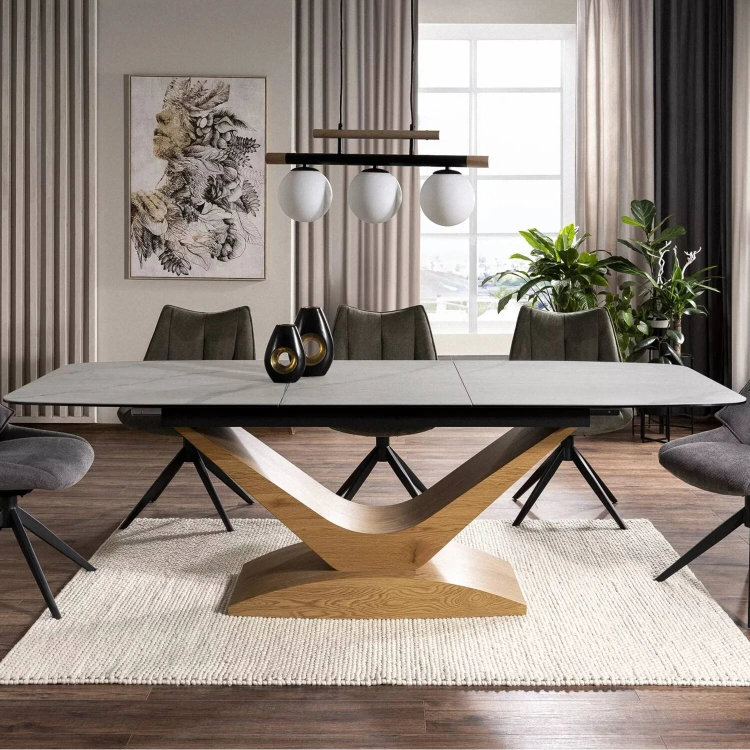 Стіл обідній розкладний Signal Dolce Ceramic 180-240x95x76 білий statuario venato/дуб