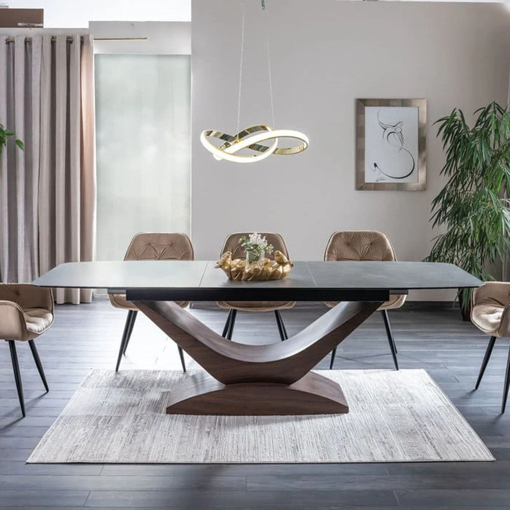 Стіл обідній розкладний Signal Dolce Ceramic 180-240x95x76 сірий мармур/горіх