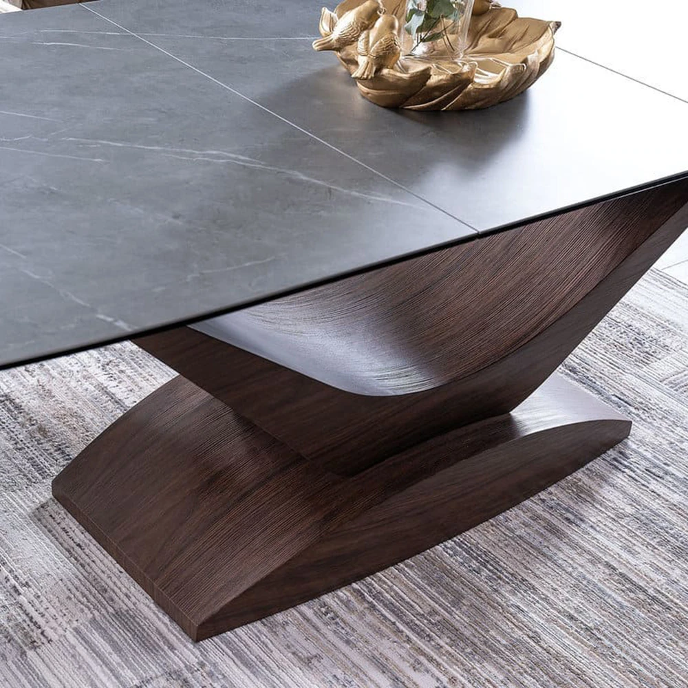 Стіл обідній розкладний Signal Dolce Ceramic 180-240x95x76 сірий мармур/горіх