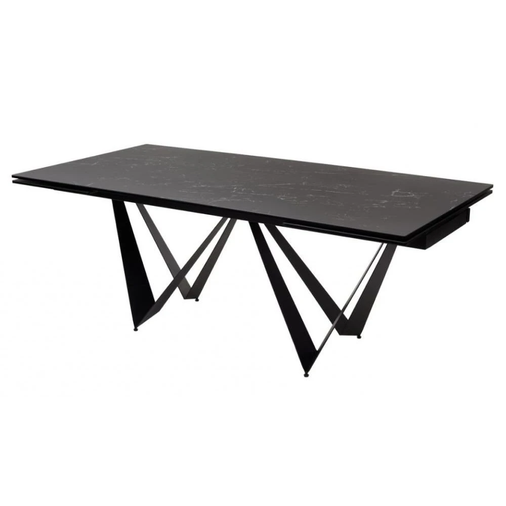 Стіл обідній розкладний FJORD Black Marble чорний 200-300x100x76 (кераміка+метал)