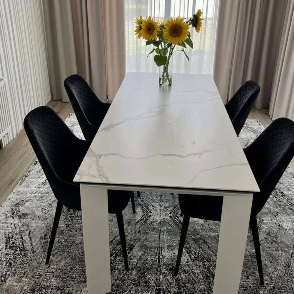 Стіл обідній розкладний VERMONT Matte Staturario білий 120-170x80x76 (кераміка+метал)