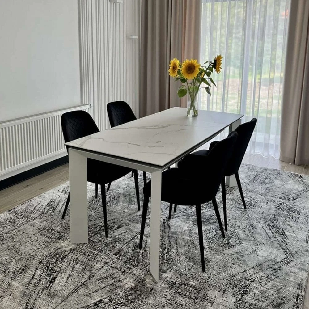 Стіл обідній розкладний VERMONT Matte Staturario білий 120-170x80x76 (кераміка+метал)