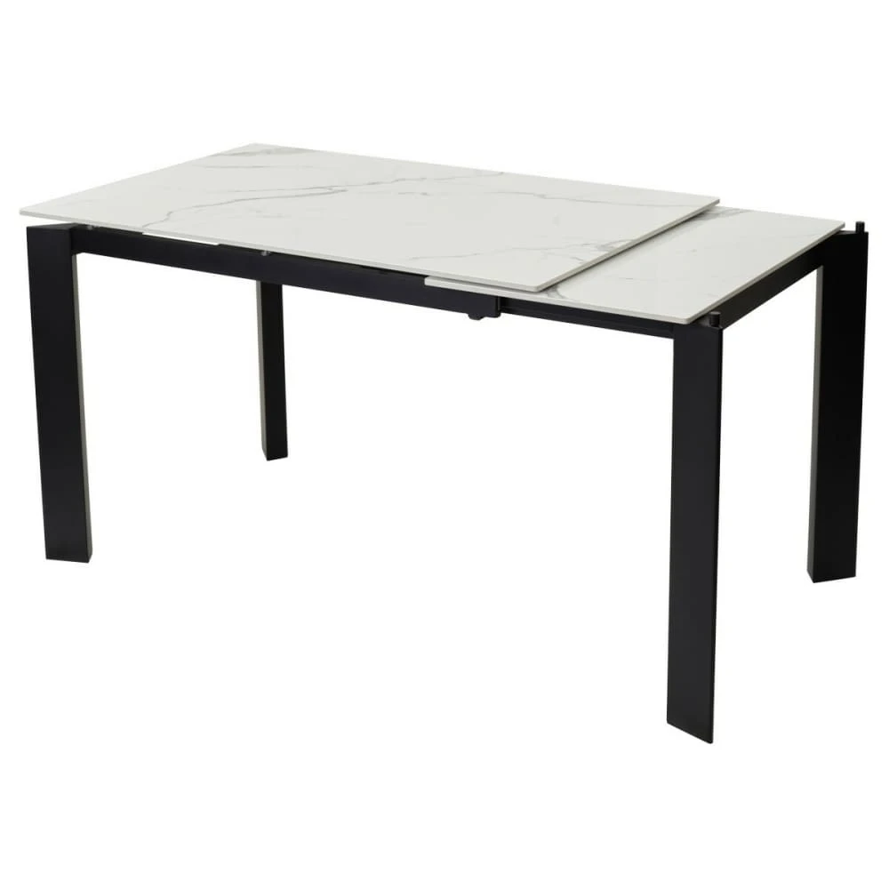 Стіл обідній розкладний VERMONT Staturario/Black білий 120-170x80x76 (кераміка+метал)
