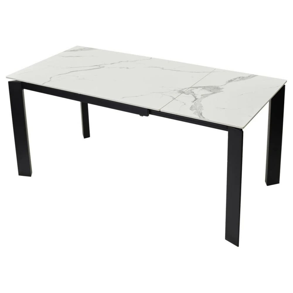 Стіл обідній розкладний VERMONT Staturario/Black білий 120-170x80x76 (кераміка+метал)