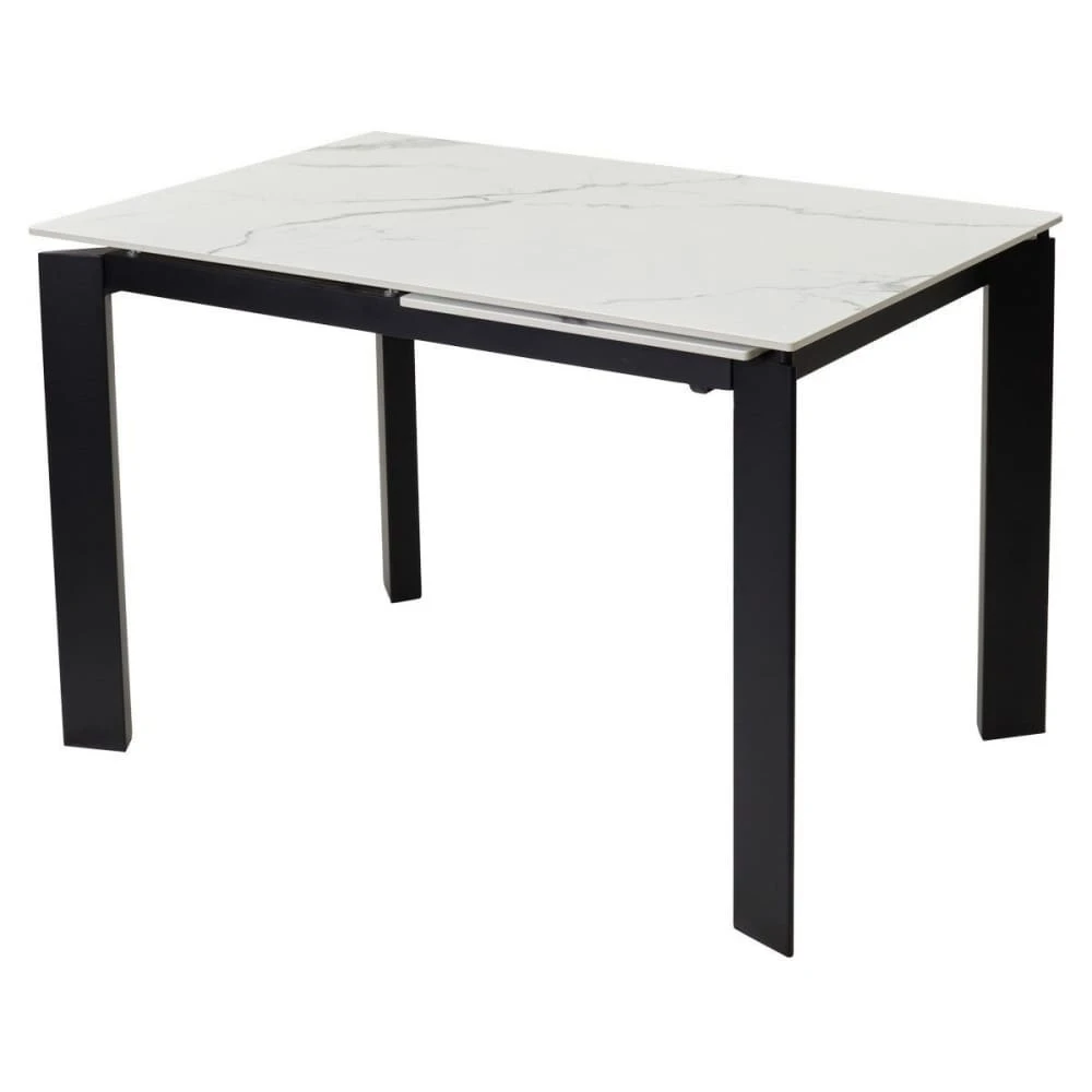Стіл обідній розкладний VERMONT Staturario/Black білий 120-170x80x76 (кераміка+метал)