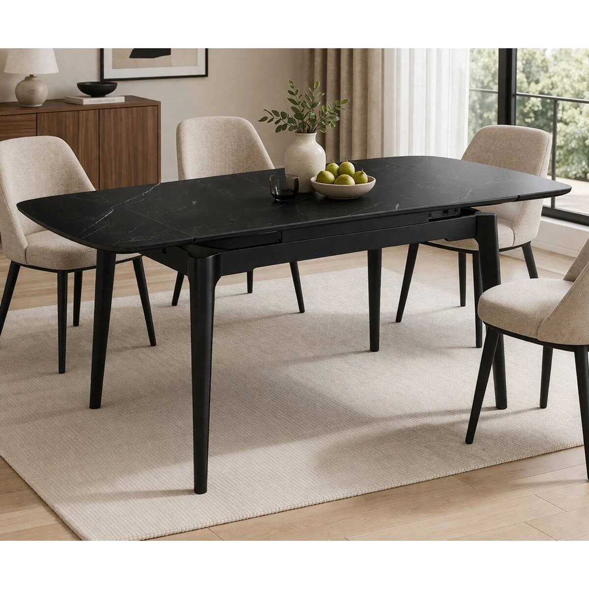 Стіл обідній розкладний Dublin Ceramic 120-180x80x76 чорний матовий/чорний каркас