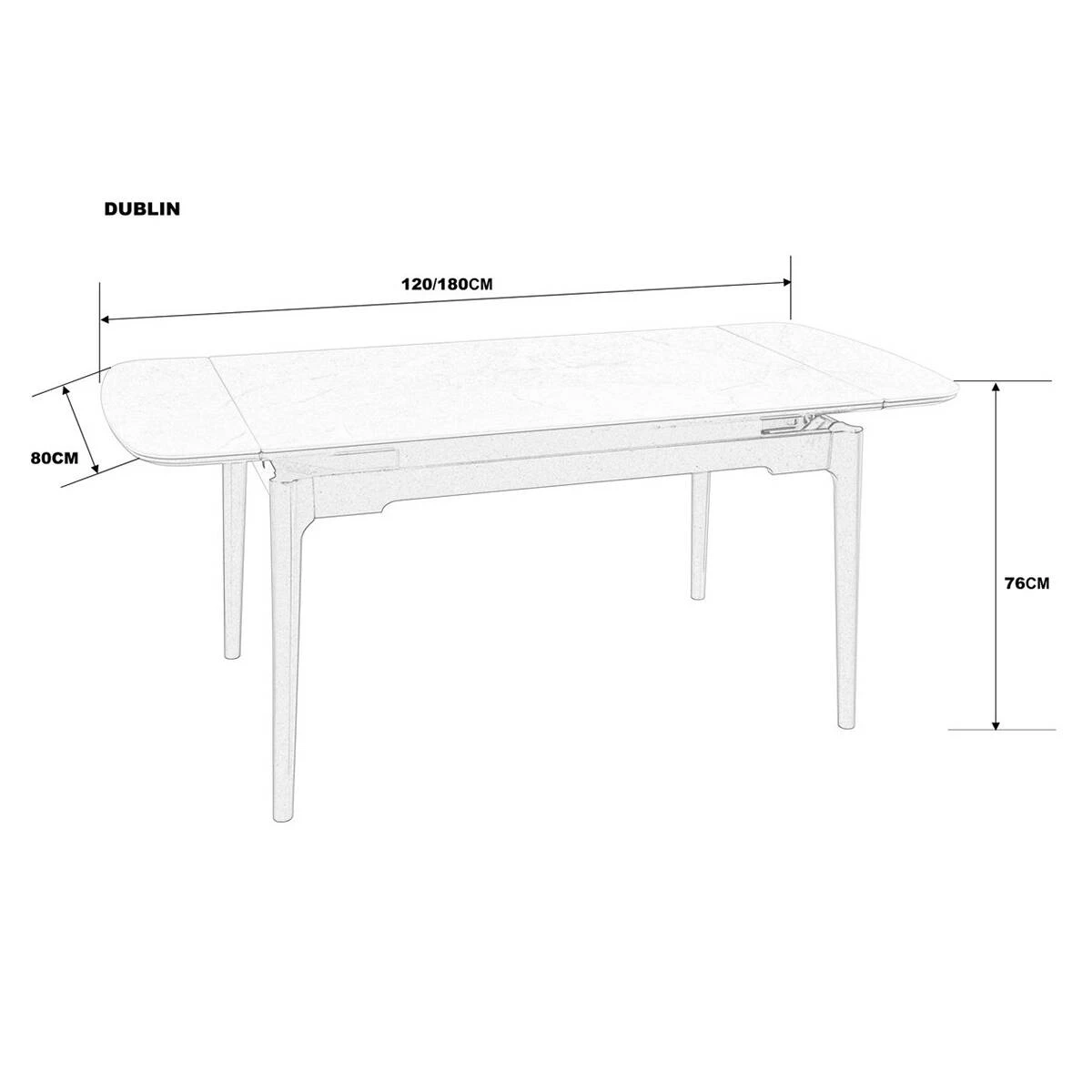 Стіл обідній розкладний Dublin Ceramic 120-180x80x76 чорний матовий/чорний каркас