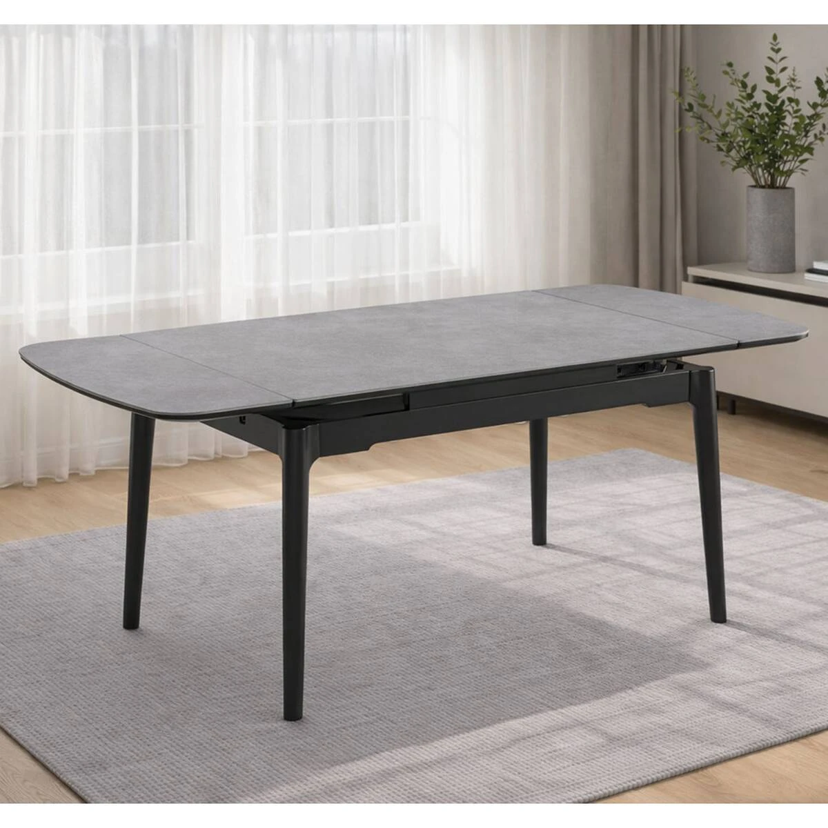 Стіл обідній розкладний Dublin Ceramic 120-180x80x76 світло-сірий/чорний каркас