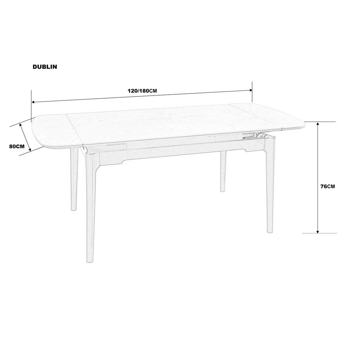 Стіл обідній розкладний Dublin Ceramic 120-180x80x76 світло-сірий/чорний каркас