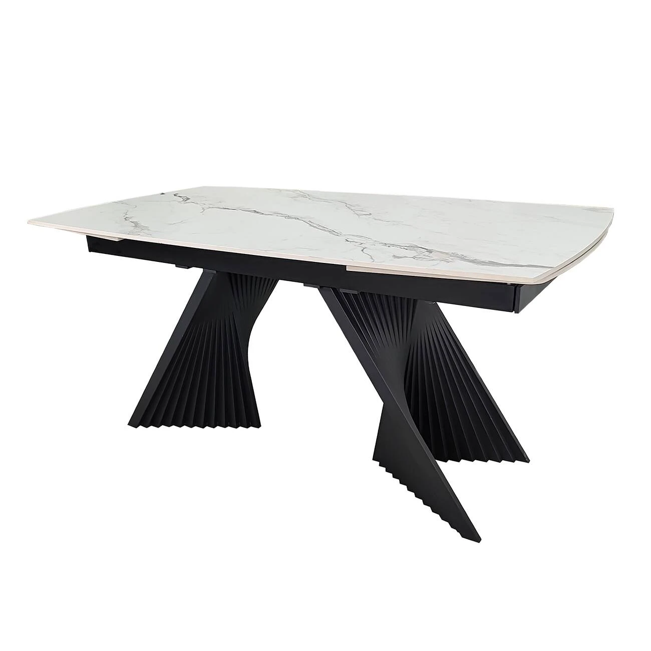 Стіл обідній розкладний Edmund Ceramic 160-240x90x75 білий матовий/чорний (кераміка+метал)