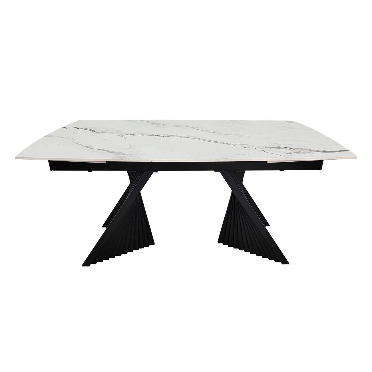 Стіл обідній розкладний Edmund Ceramic 160-240x90x75 білий матовий/чорний (кераміка+метал)