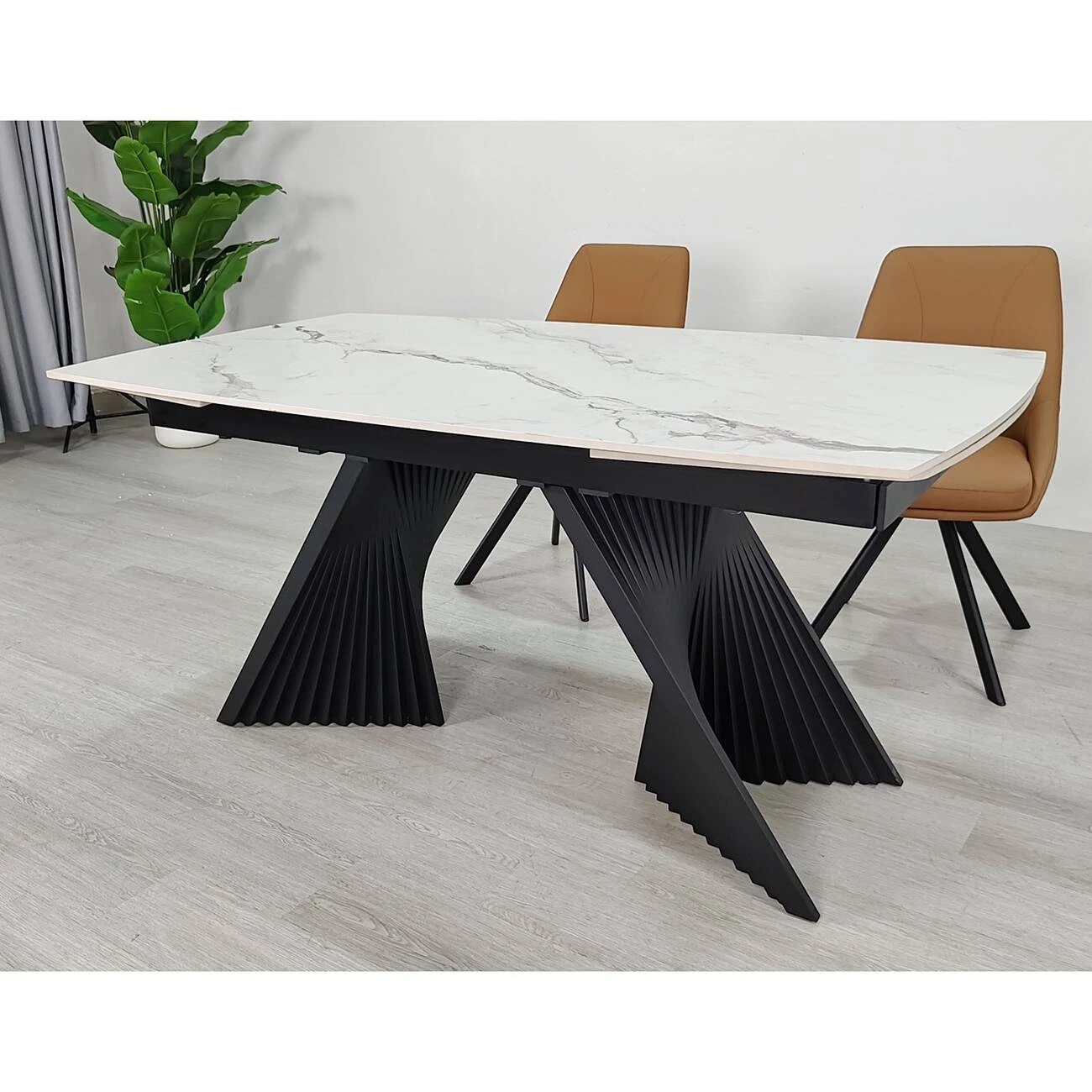 Стіл обідній розкладний Edmund Ceramic 160-240x90x75 білий матовий/чорний (кераміка+метал)