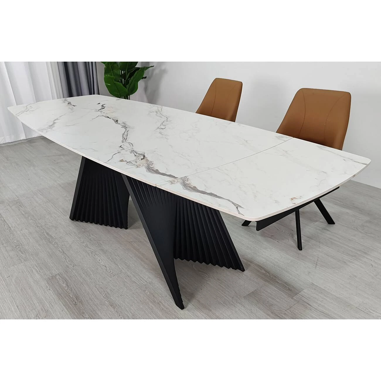 Стіл обідній розкладний Edmund Ceramic 160-240x90x75 білий матовий/чорний (кераміка+метал)