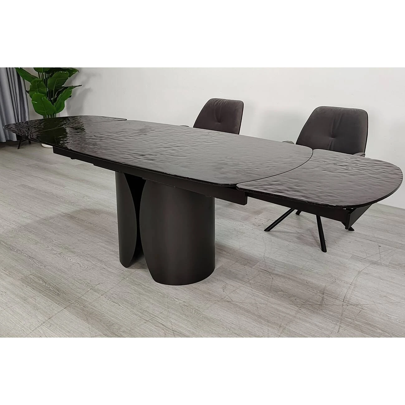 Стіл обідній розкладний Edgar 160-240x90x75 бронзовий/коричневий (гартоване скло+метал)