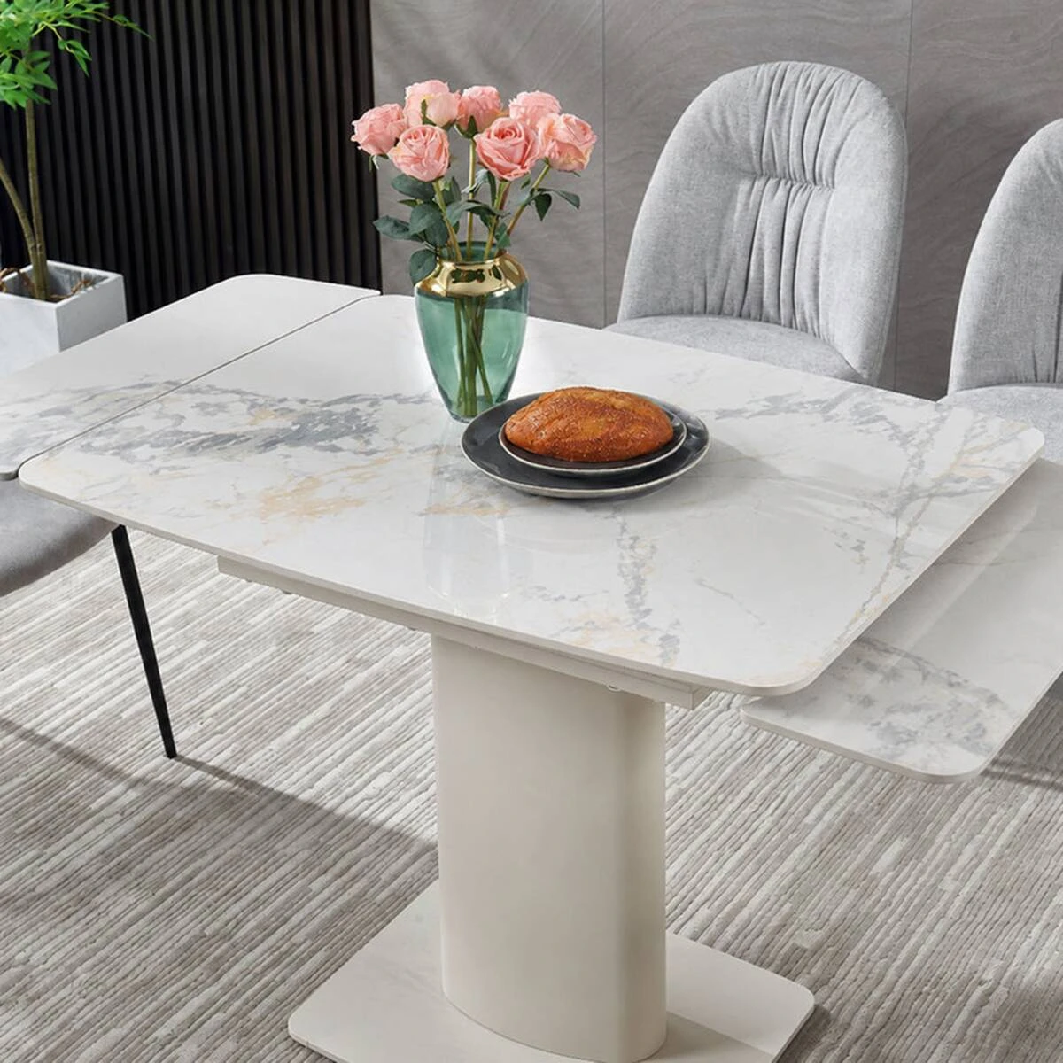 Стіл обідній розкладний Ferragamo Ceramic 95-135x72x76 білий позолочений глянець/кашемір