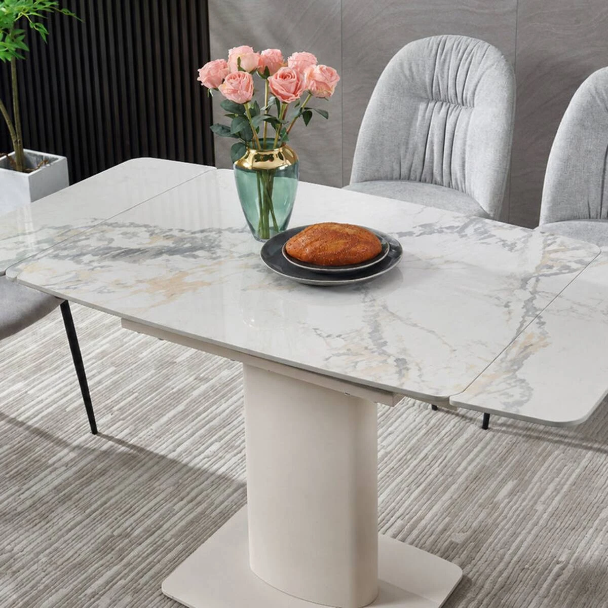 Стіл обідній розкладний Ferragamo Ceramic 95-135x72x76 білий позолочений глянець/кашемір
