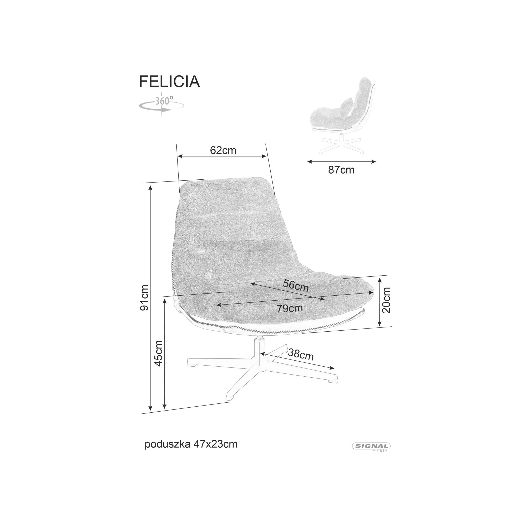 Крісло Signal FELICIA RAVEN сіре 07 / шкіра синт. сіре Тк.243 FELICIARSZ