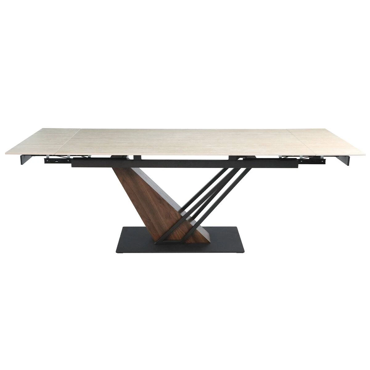 Стіл обідній розкладний Fernando Ceramic 160-220x90x76 травертин матовий/темний горіх