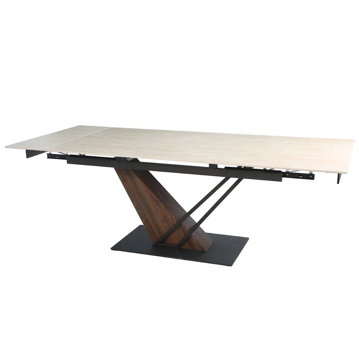 Стіл обідній розкладний Fernando Ceramic 180-240x90x76 травертин матовий/темний горіх