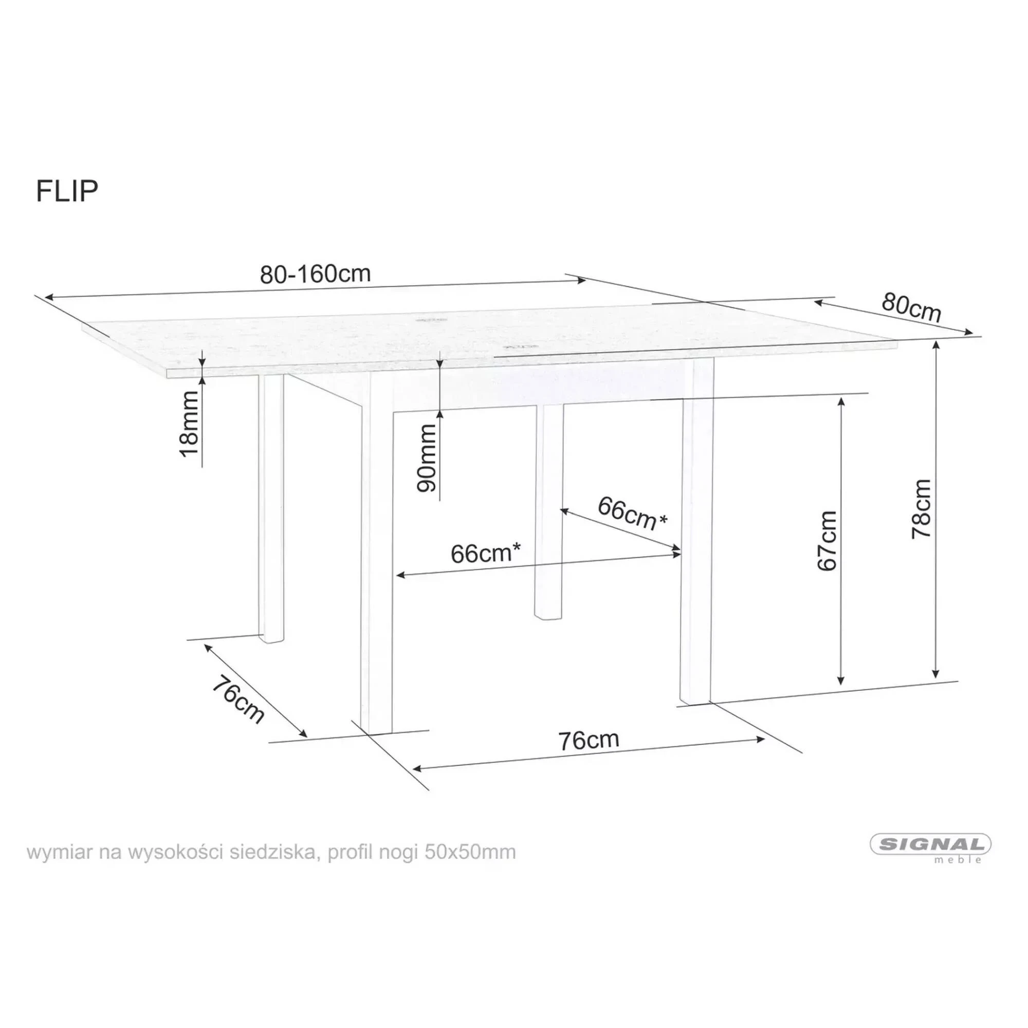 Стіл обідній розкладний Signal FLIP 80(160)*80 кашемір/дуб кремону торро FLIPKADCT80