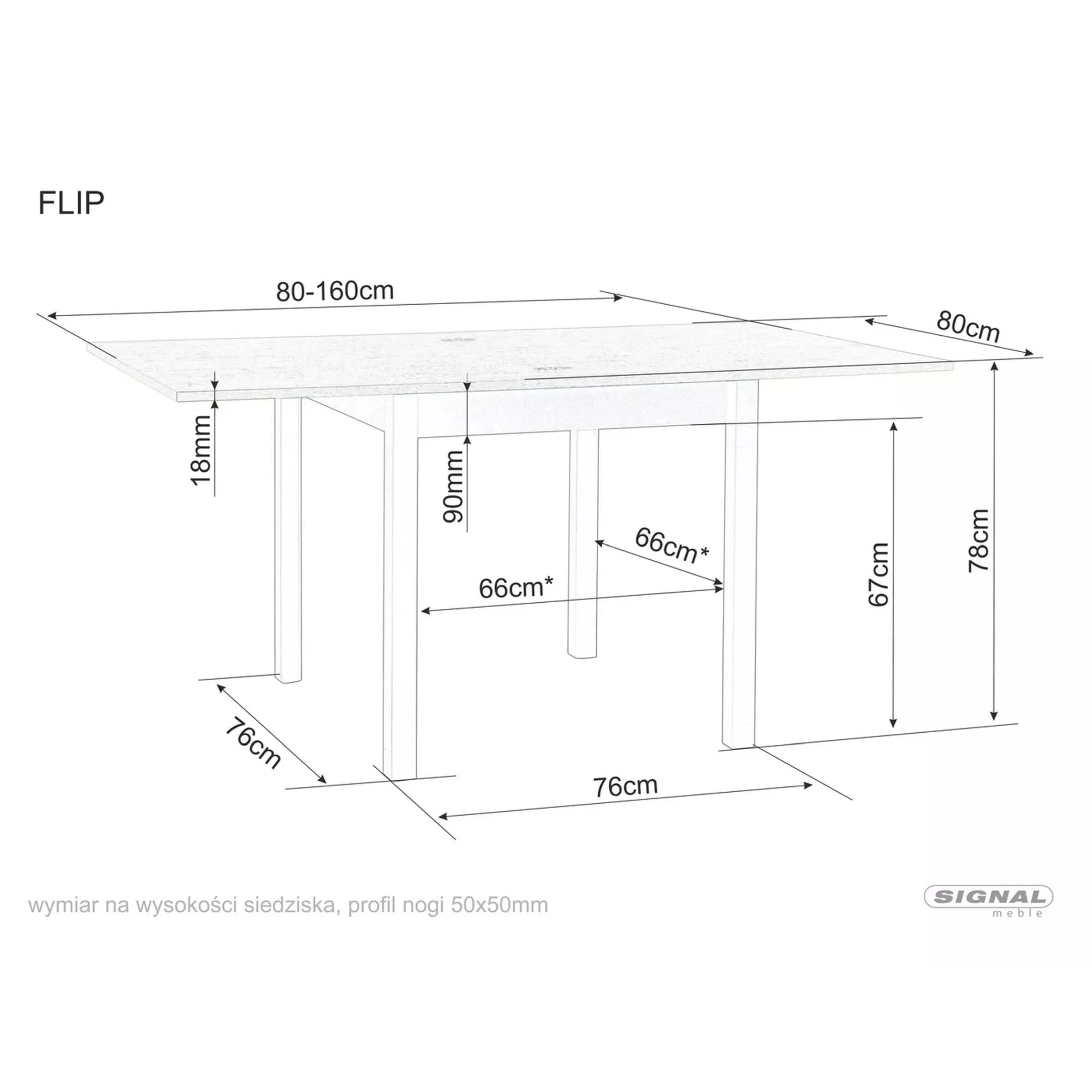 Стіл обідній Signal FLIP Дуб артизіан/Чорний 80(160)X80 FLIPDAC80