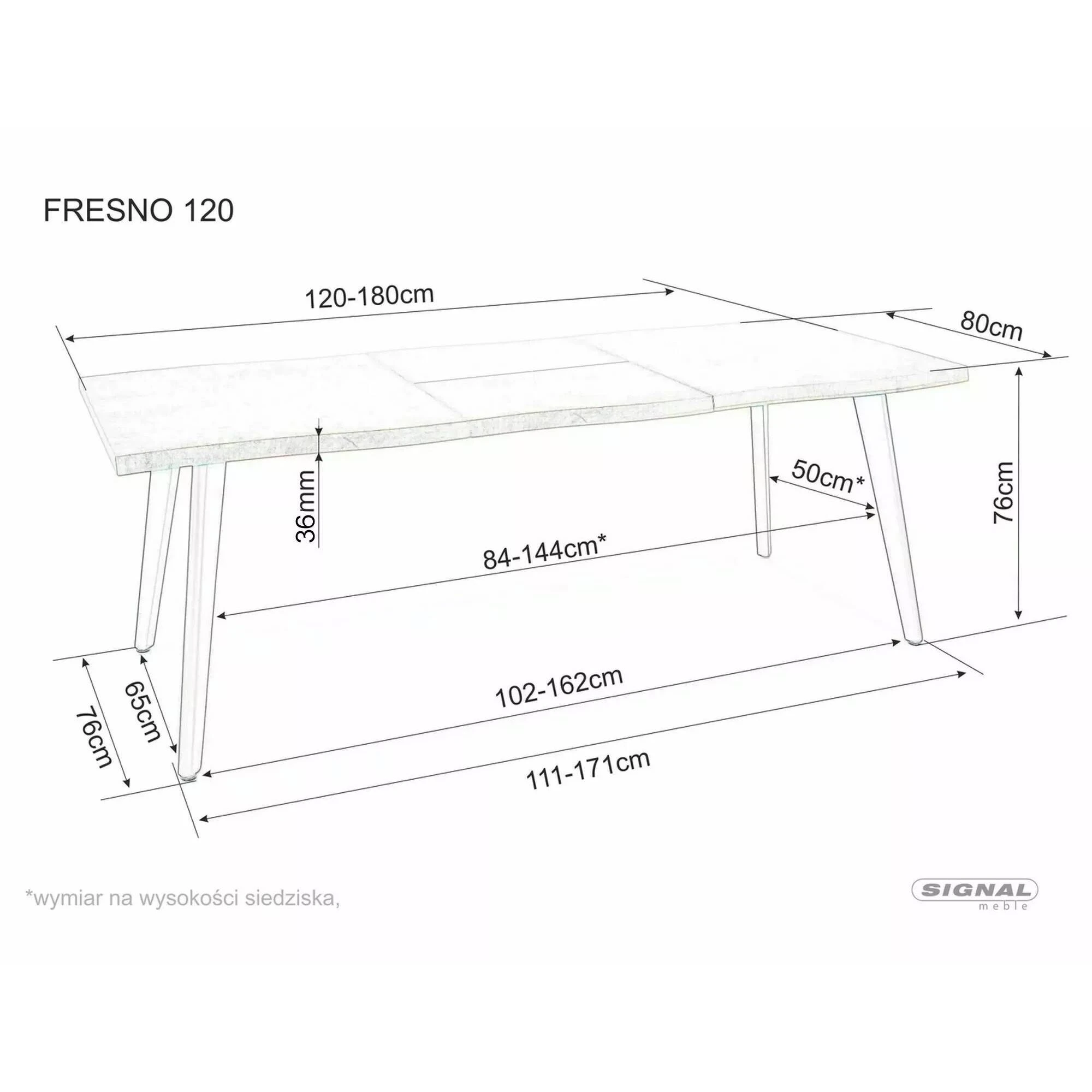 Стіл обідній розкладний Signal FRESNO дуб артизан/чорний каркас 120(180)X80 FRESNODAC1201