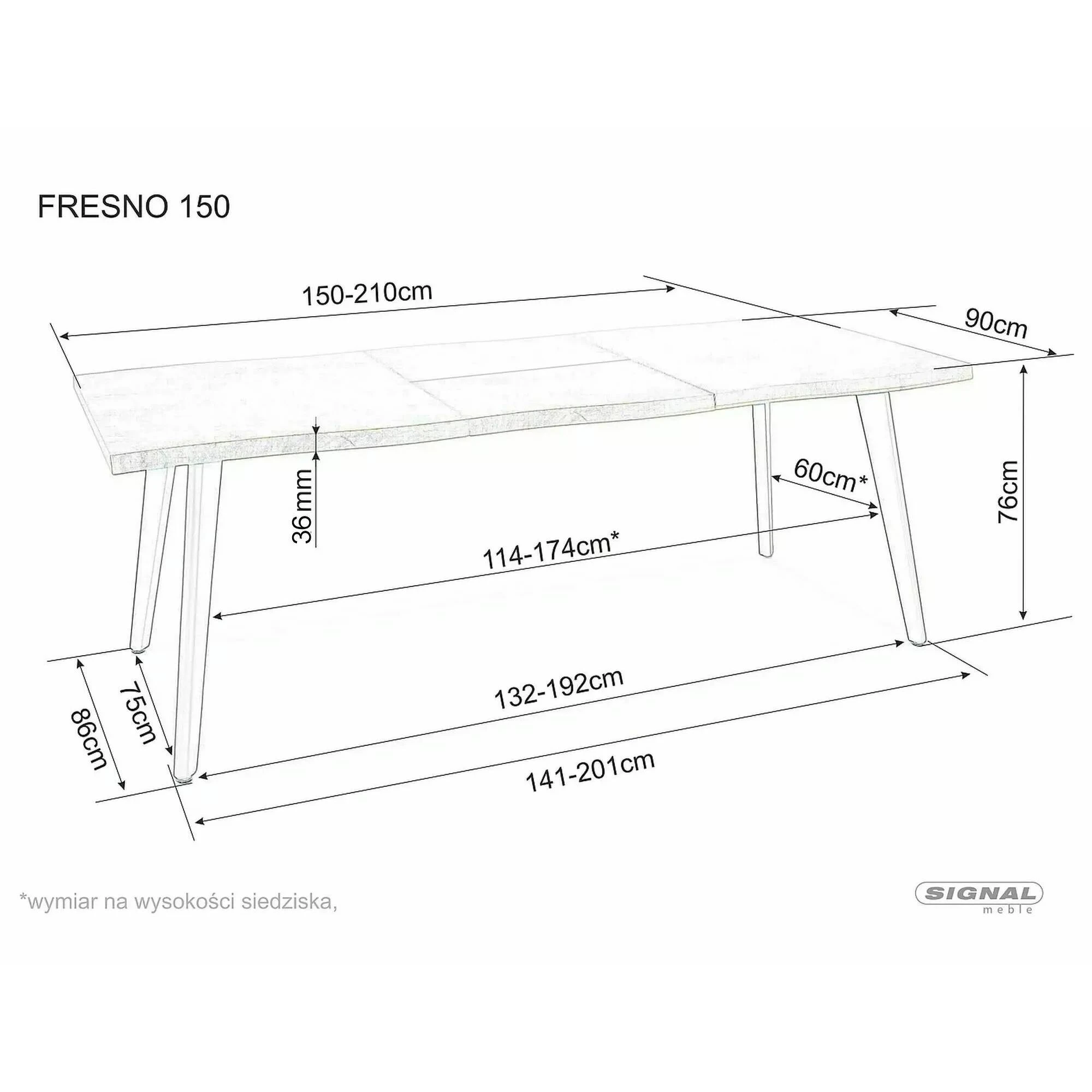 Стіл обідній розкладний Signal FRESNO дуб/чорний каркас 150(210)X90 FRESNODC1501
