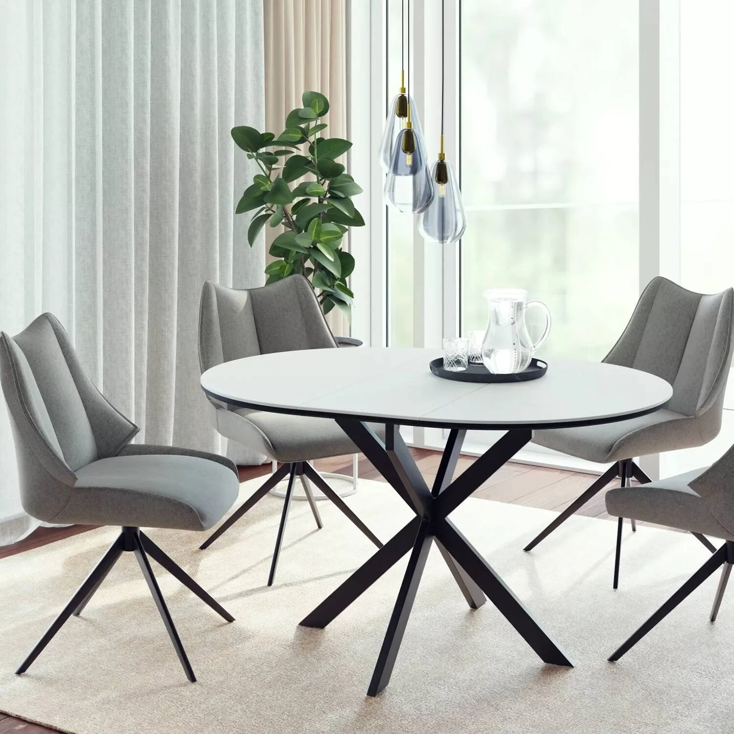 Стіл обідній розкладний Signal Gaston Ceramic 100-135x100x75 білий/чорний