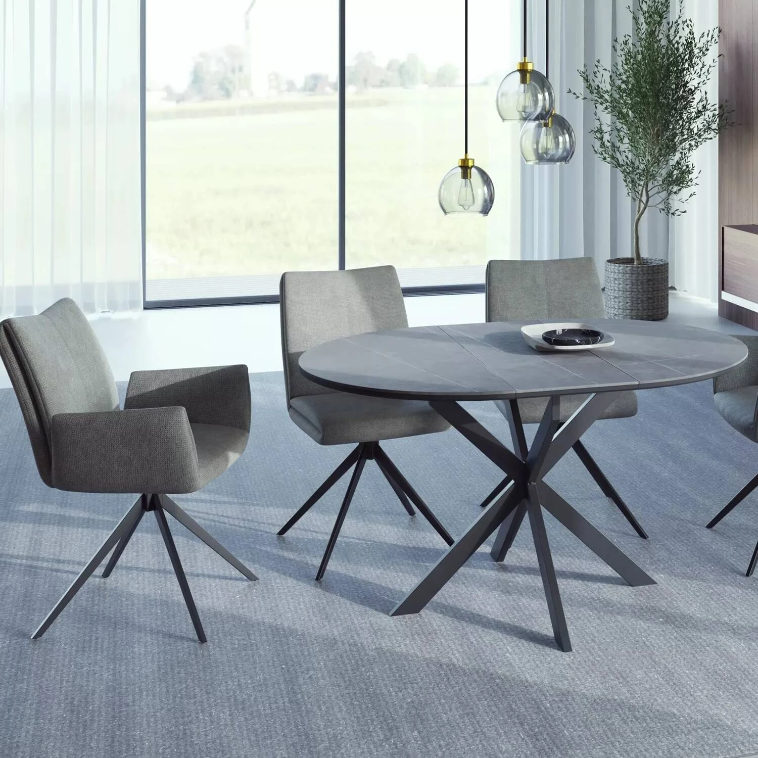 Стіл обідній розкладний Signal Gaston Ceramic 100-135x100x75 сірий/чорний