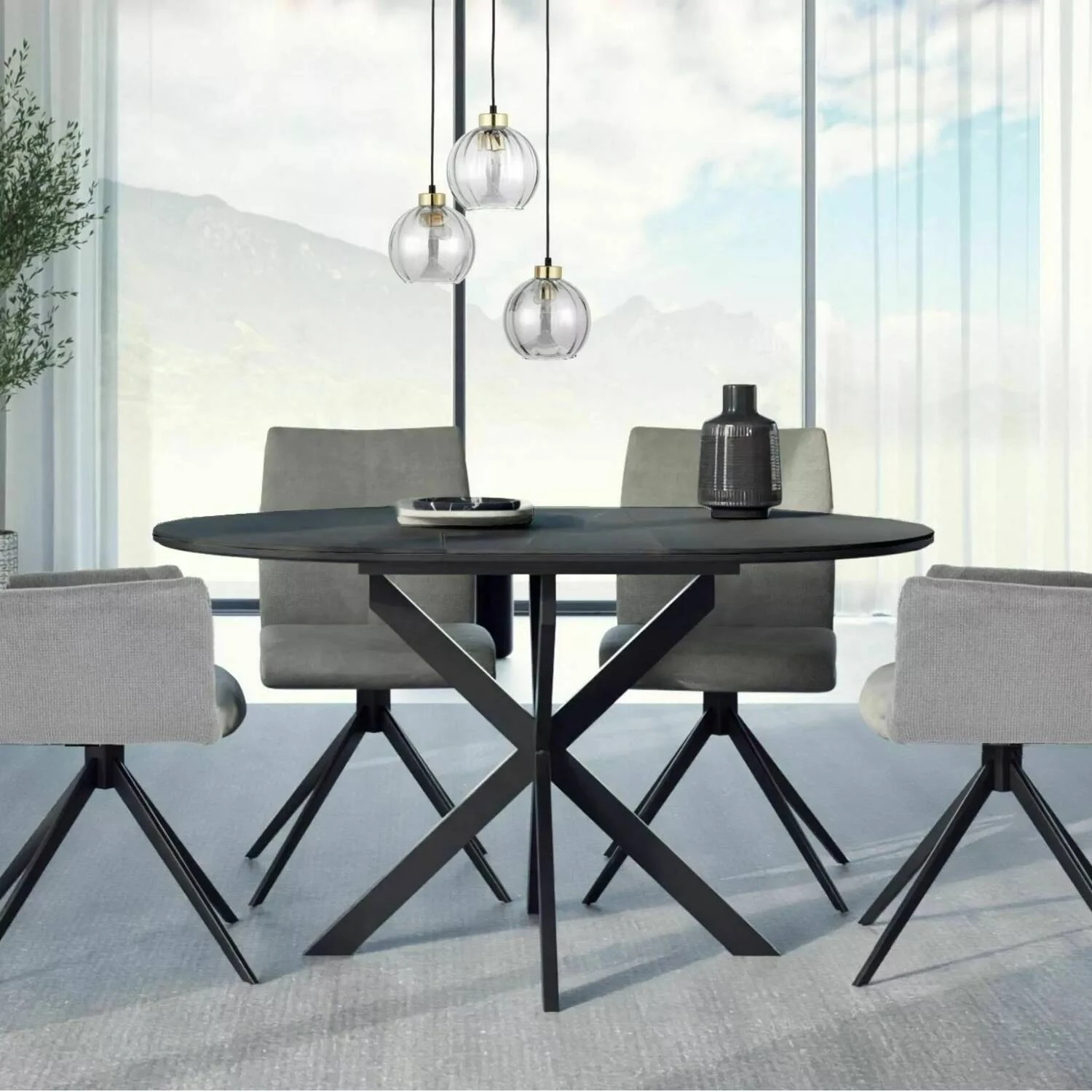 Стіл обідній розкладний Signal Gaston Ceramic 100-135x100x75 чорний