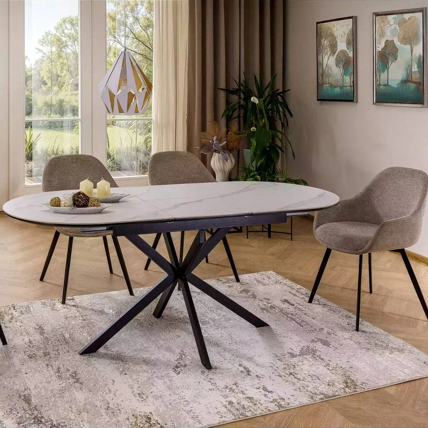 Стіл обідній розкладний Signal Gaston Ceramic 140-180x80x76 білий/чорний