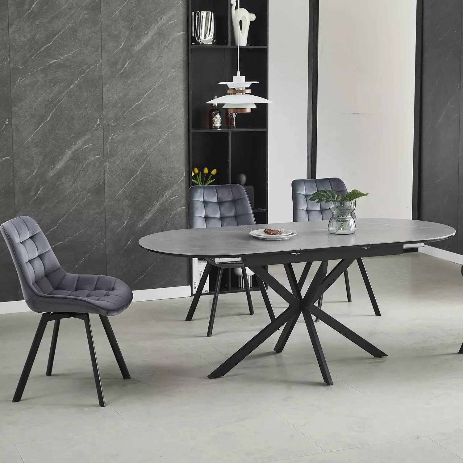 Стіл обідній розкладний Signal Gaston Ceramic 140-180x80x76 сірий/чорний