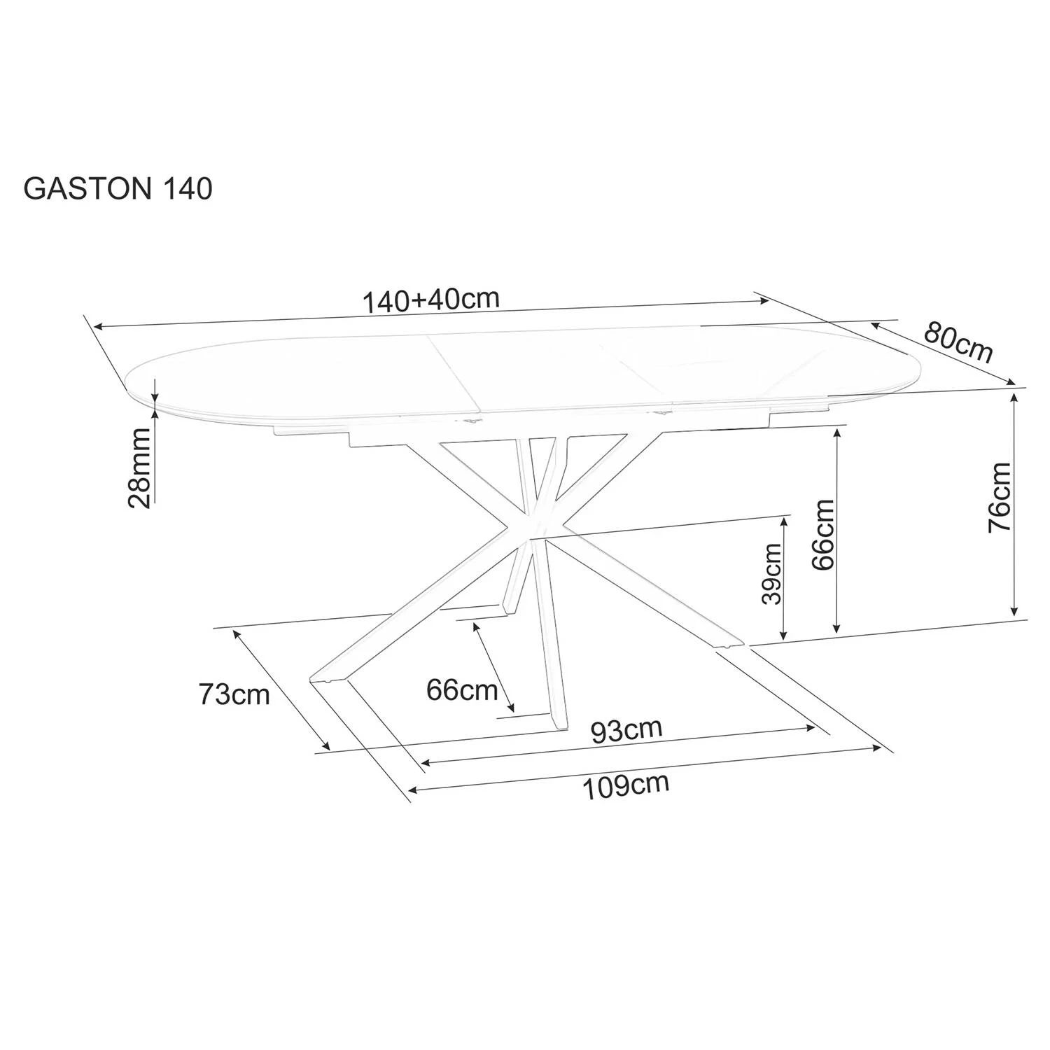 Стіл обідній розкладний Signal Gaston Ceramic 140-180x80x76 сірий/чорний