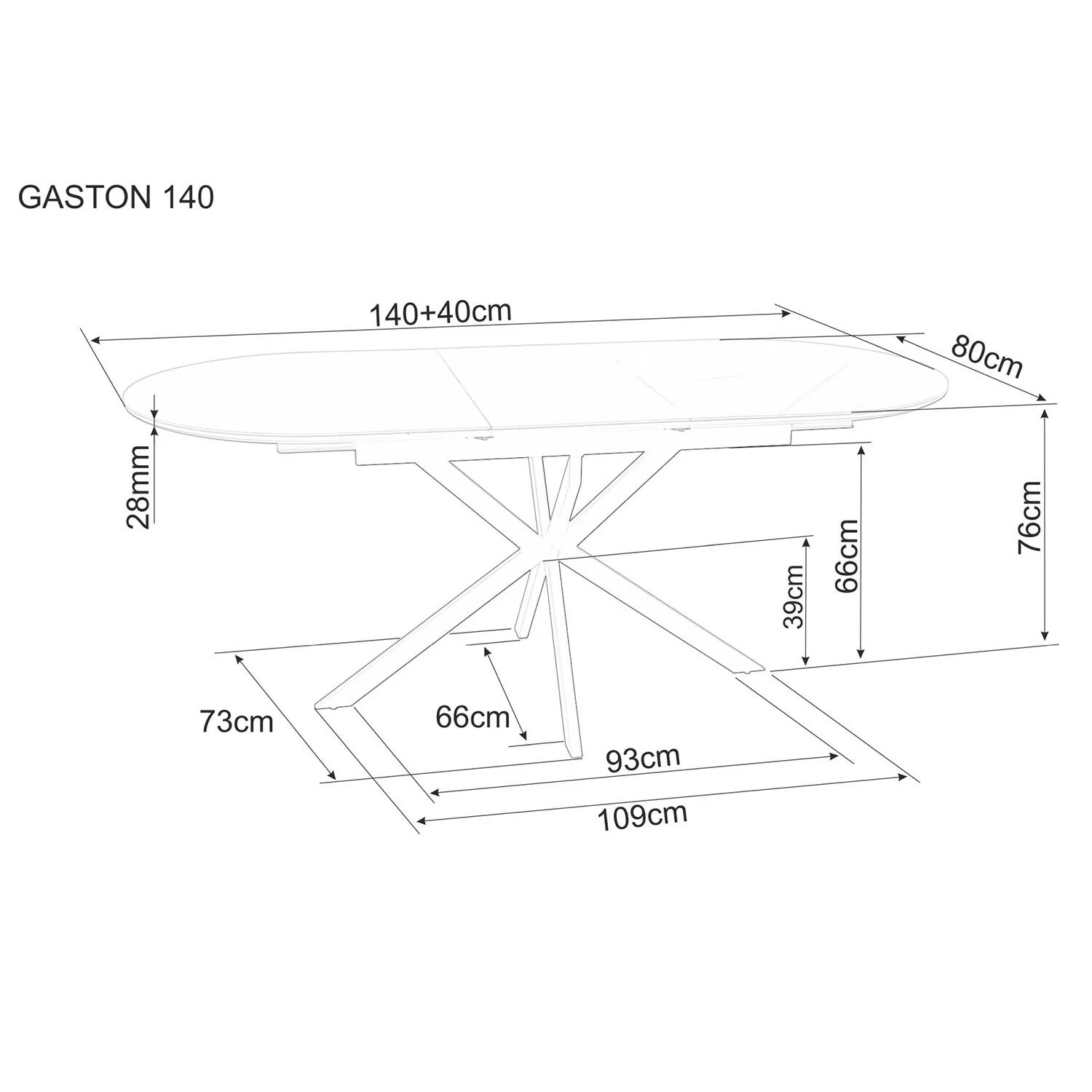 Стіл обідній розкладний Signal Gaston Ceramic 140-180x80x76 чорний