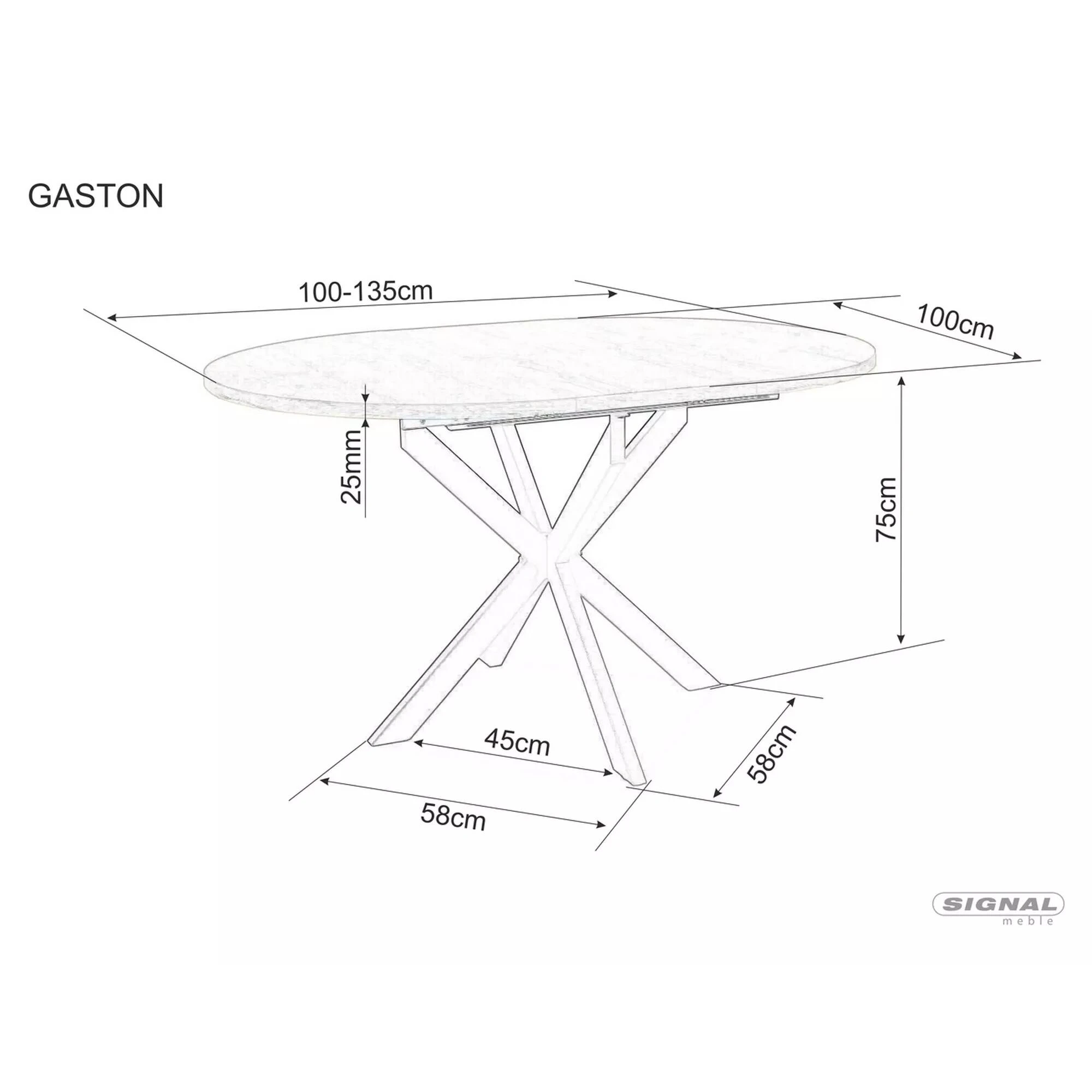Стіл обідній розкладний Signal GASTON 100(135)*100 дуб артизан/чорний GASTONDAC100