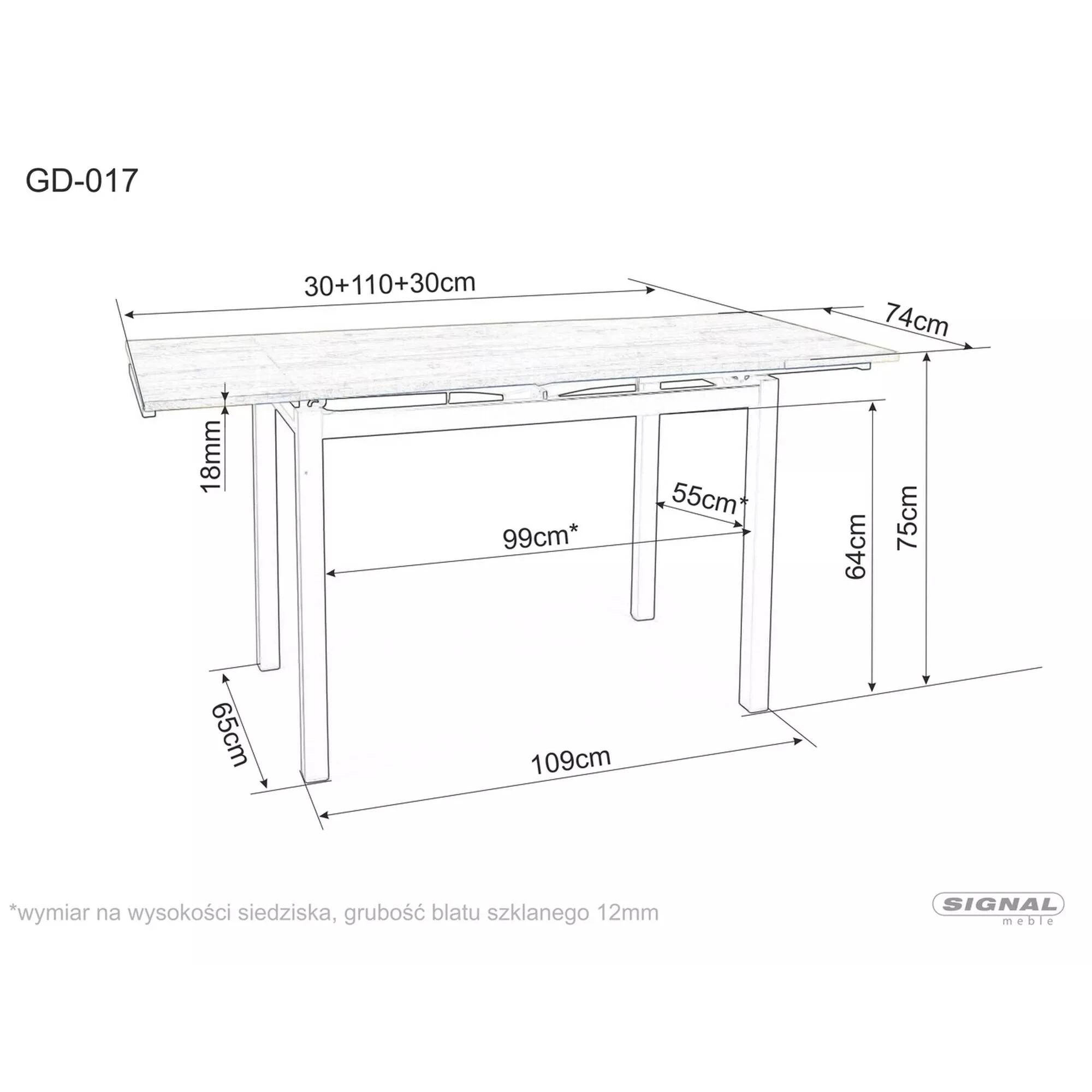 Стіл обідній Signal GD-017 110 (170)x74 Сірий GD017S