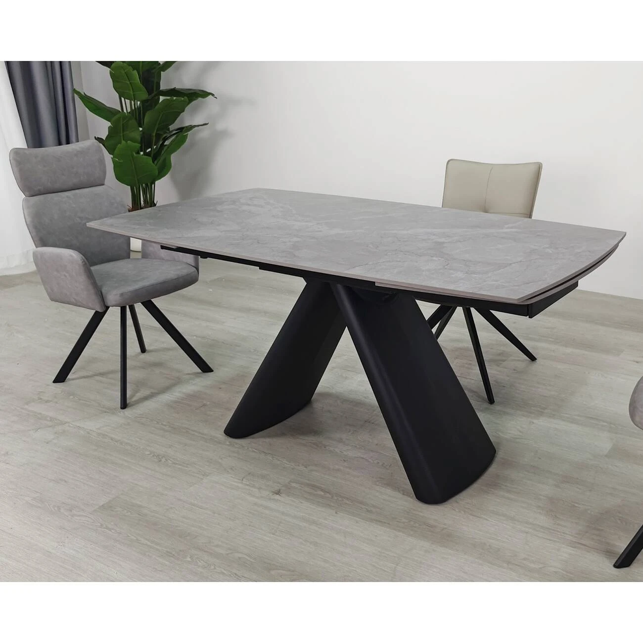 Стіл обідній розкладний Greyson Ceramic 160-240x90x75 сірий матовий/чорний (кераміка+метал)