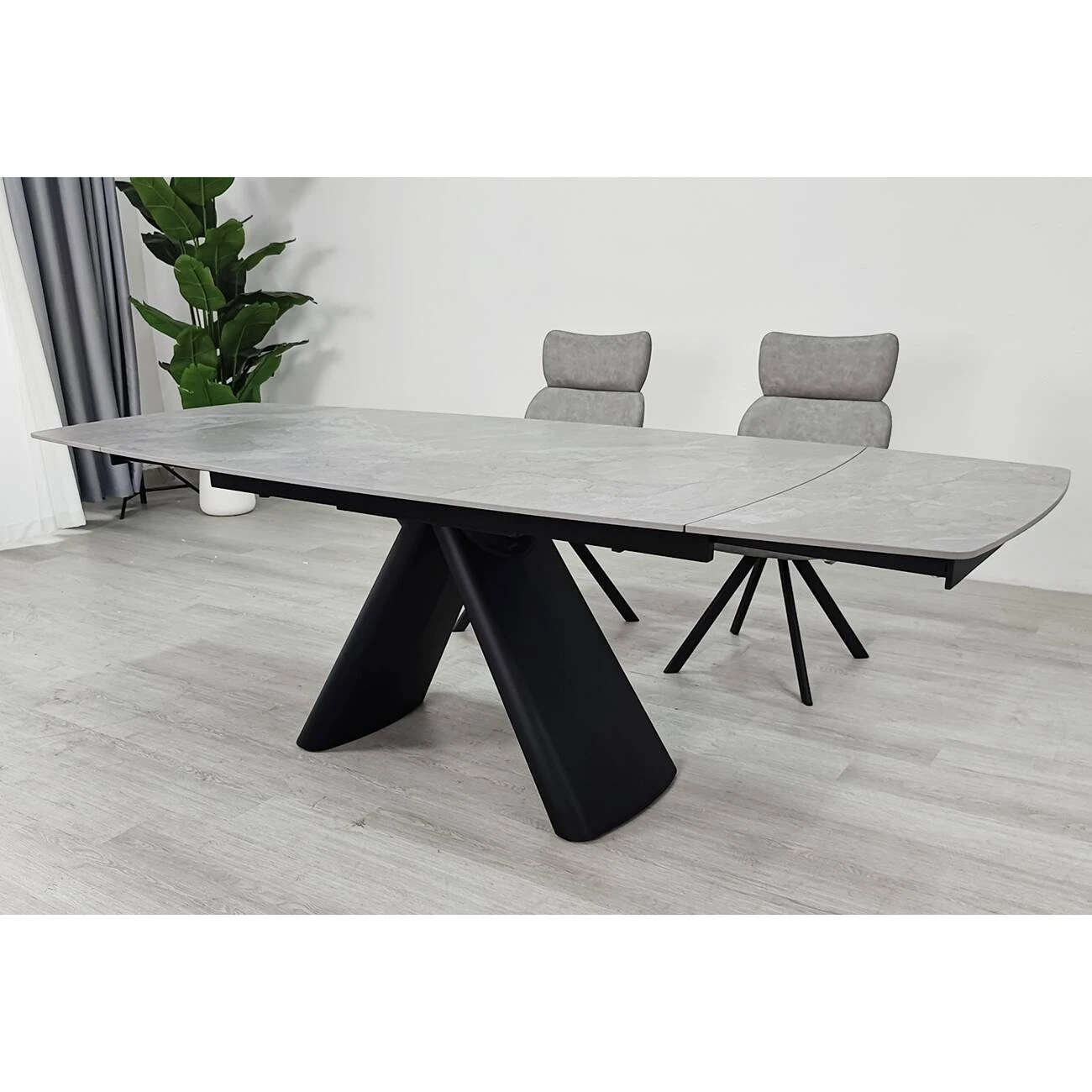 Стіл обідній розкладний Greyson Ceramic 160-240x90x75 сірий матовий/чорний (кераміка+метал)