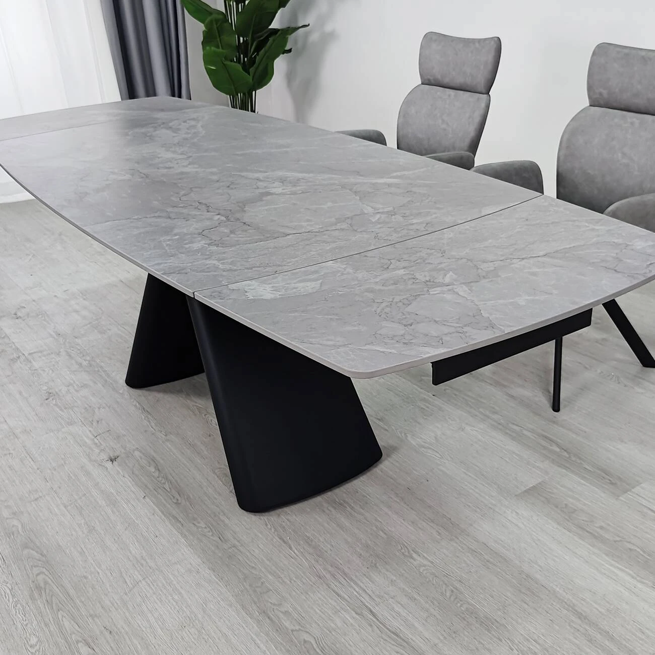 Стіл обідній розкладний Greyson Ceramic 160-240x90x75 сірий матовий/чорний (кераміка+метал)