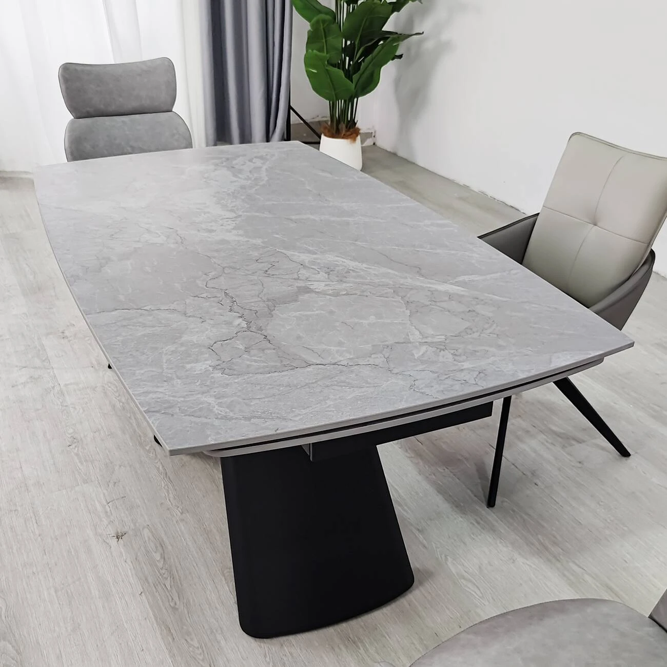 Стіл обідній розкладний Greyson Ceramic 160-240x90x75 сірий матовий/чорний (кераміка+метал)