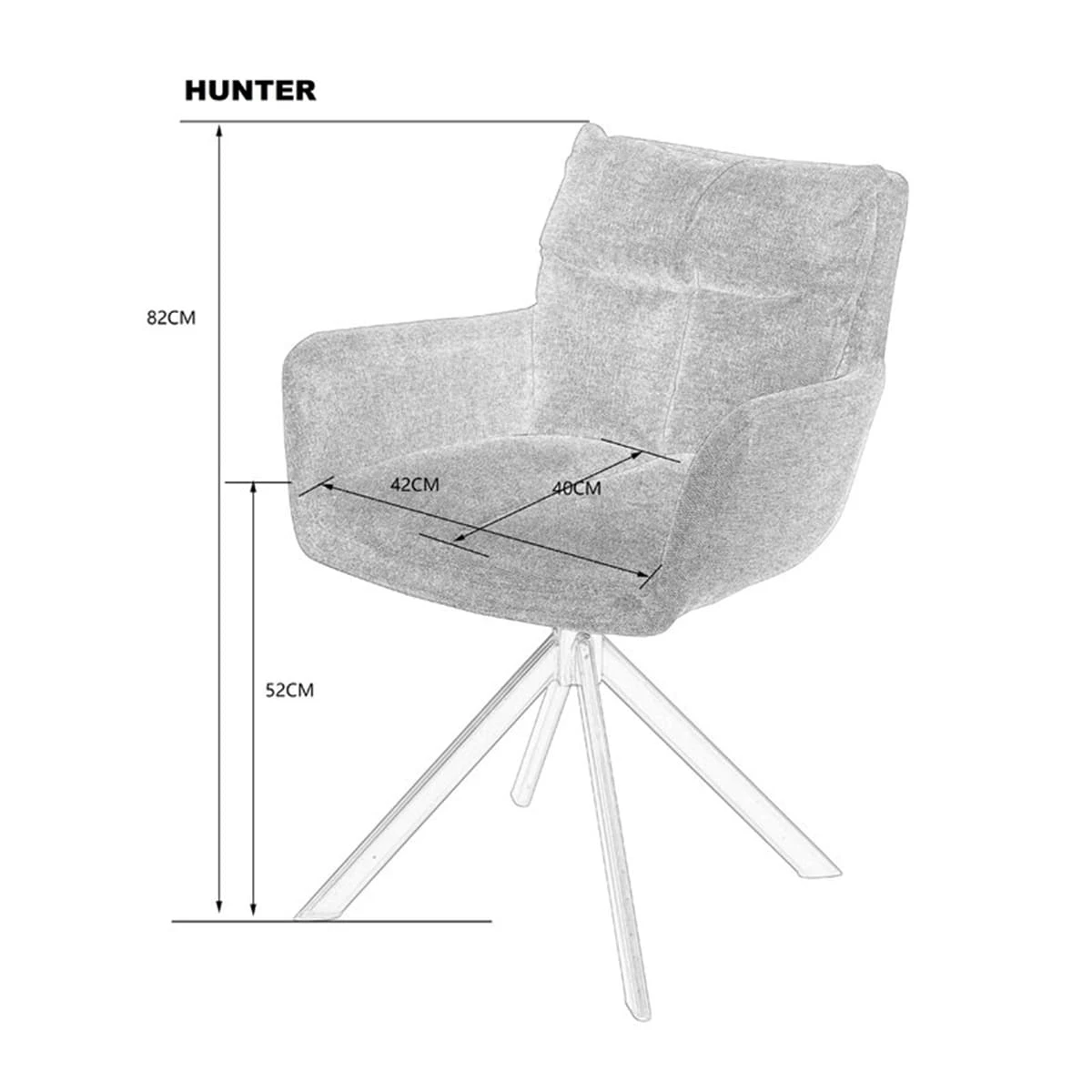 Стілець обідній поворотний Hunter чорний метал/коричнева тканина