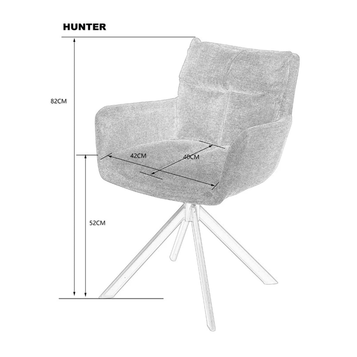 Стілець обідній поворотний Hunter чорний метал/темно-сіра тканина