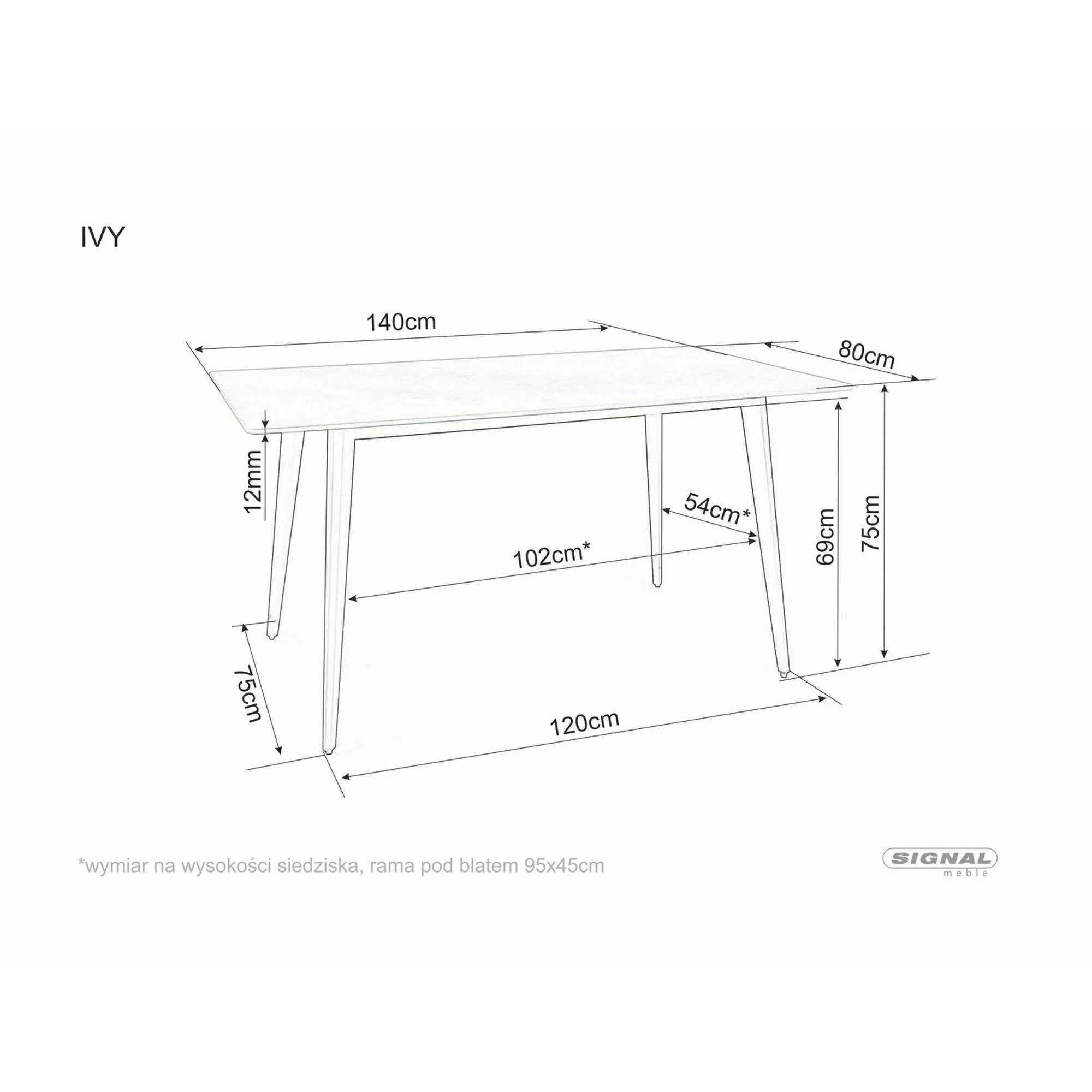 Стіл обідній Signal IVY 140*80 сірий/чорний каркас IVYSZC140
