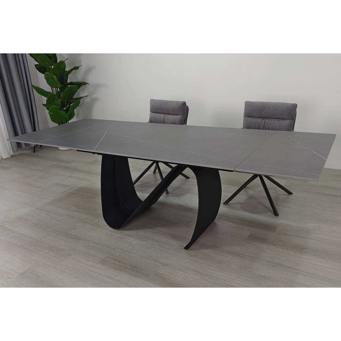 Стіл обідній розкладний Julian Ceramic 160-240x90x75 сірий матовий/чорний (кераміка+метал)
