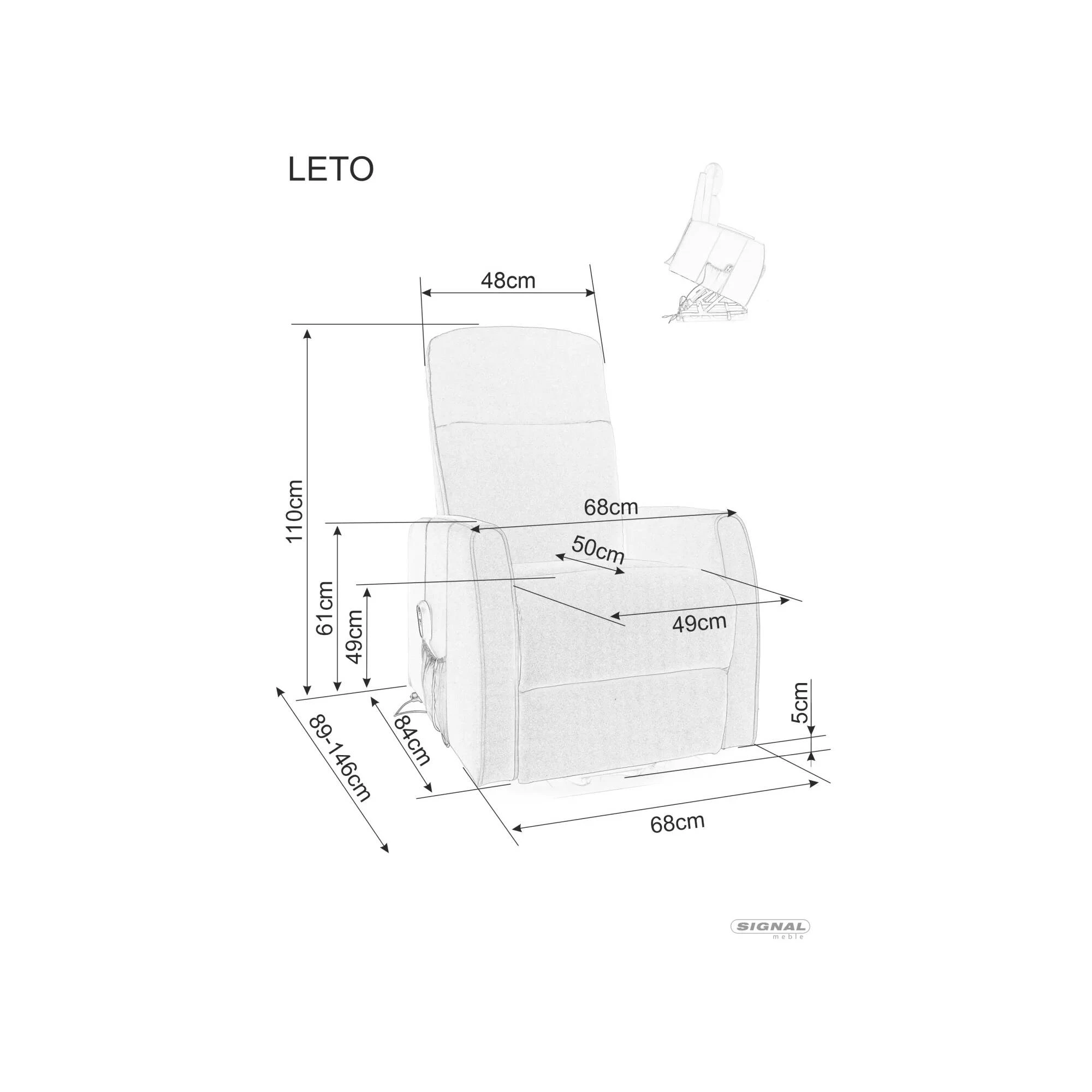 Крісло розкладне реклайнер Signal LETO (Функція Піонізації) VELVET Чорний BLUVEL 19 LETOVC