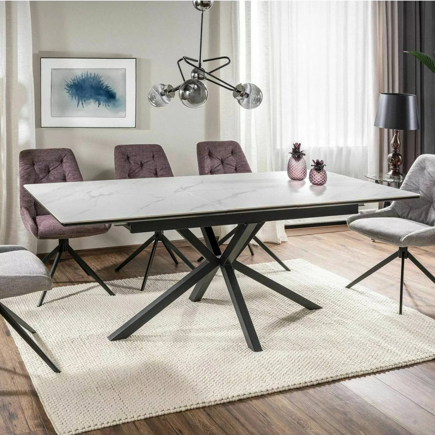 Стіл обідній розкладний Signal Logan Ceramic 160-200x90x75 білий/чорний матовий