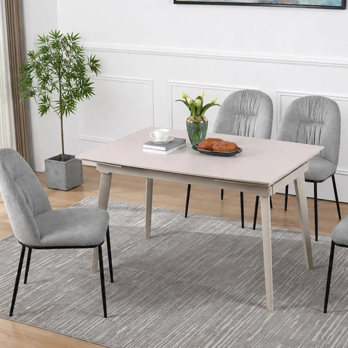 Стіл обідній розкладний Lorian Ceramic 120-180x80x76 білий/кашемір