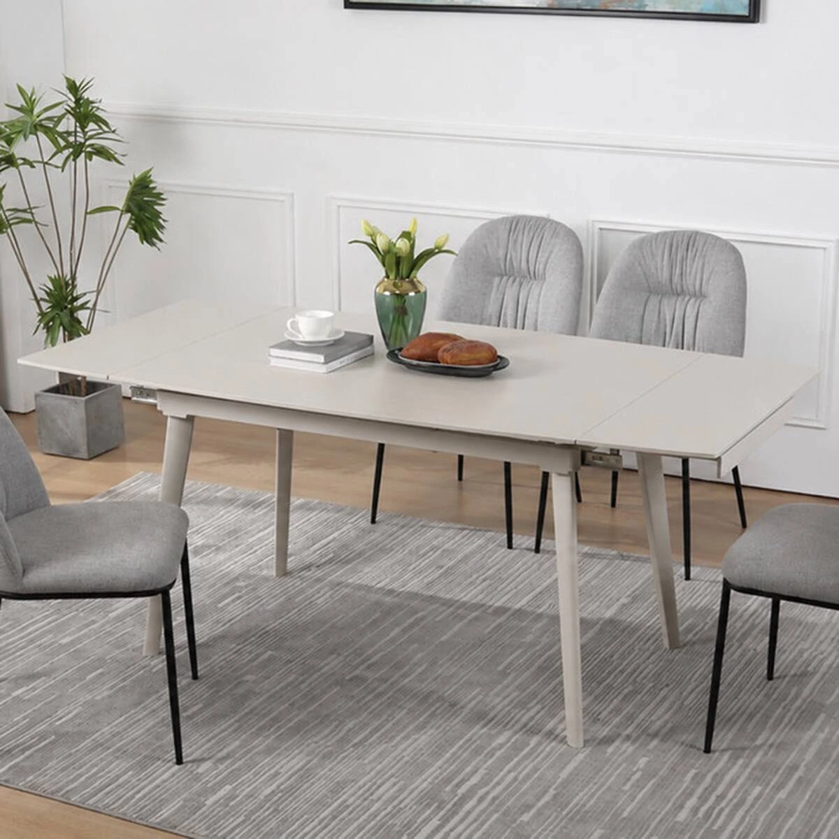 Стіл обідній розкладний Lorian Ceramic 120-180x80x76 білий/кашемір