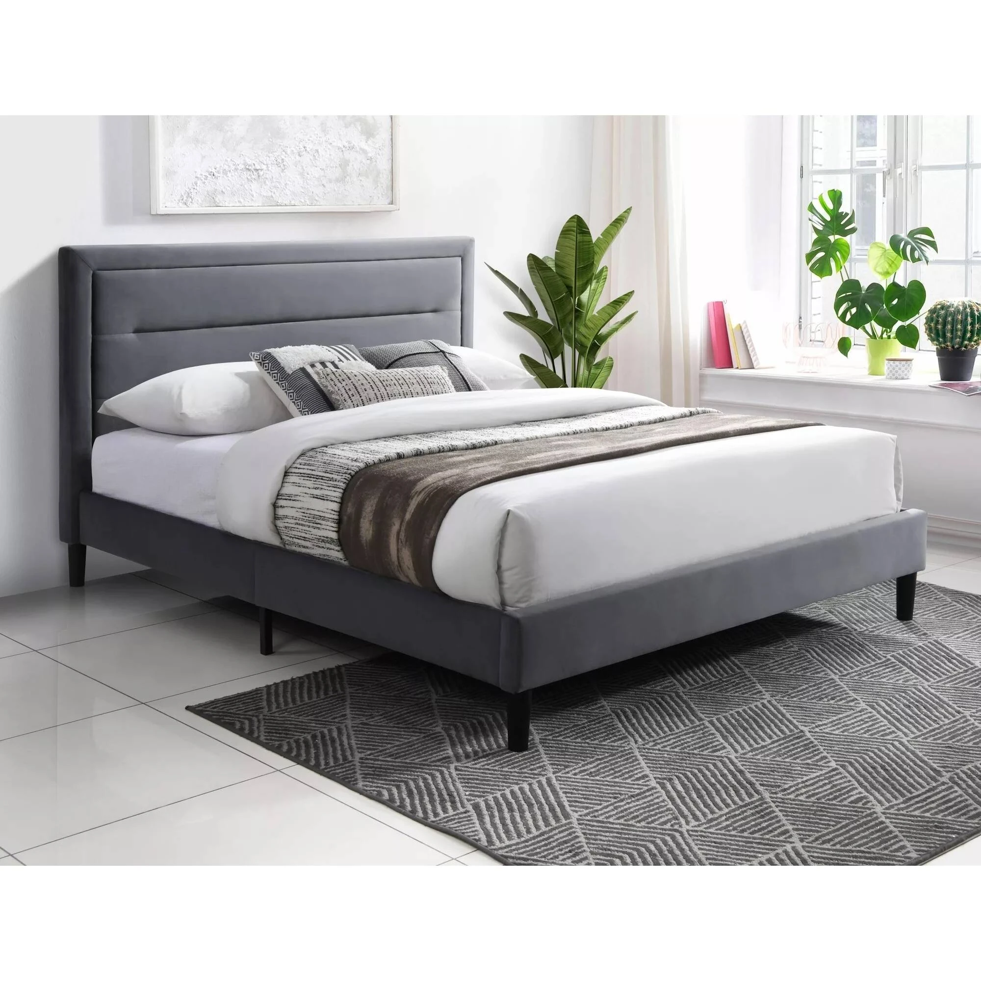 Ліжко полуторне Signal MALAGA VELVET 140*200 сіре / чорне BL.14 MALAGAV140SZC