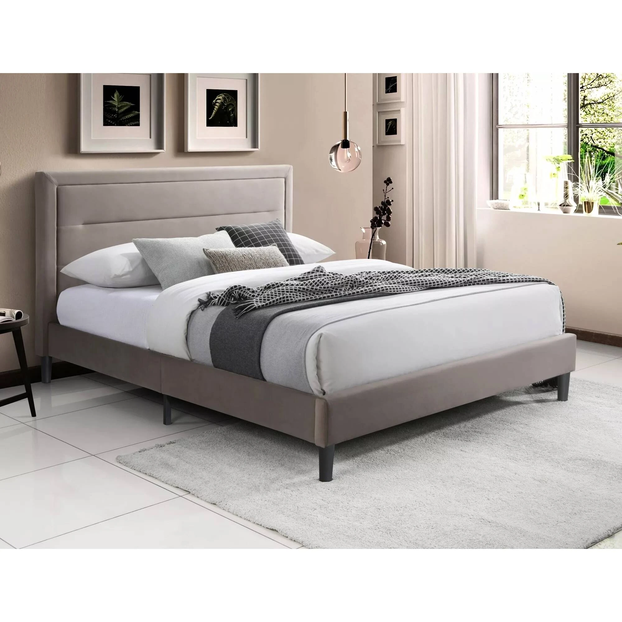 Ліжко полуторне Signal MALAGA VELVET 140*200 темний беж / чорний BL.40 MALAGAV140CBEC
